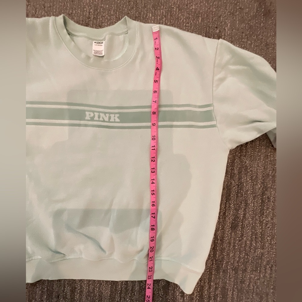 PINK Victoria's Secret Sage Green Crewneck Sweatshirt with Stripe Logo - Picture 5 of 8